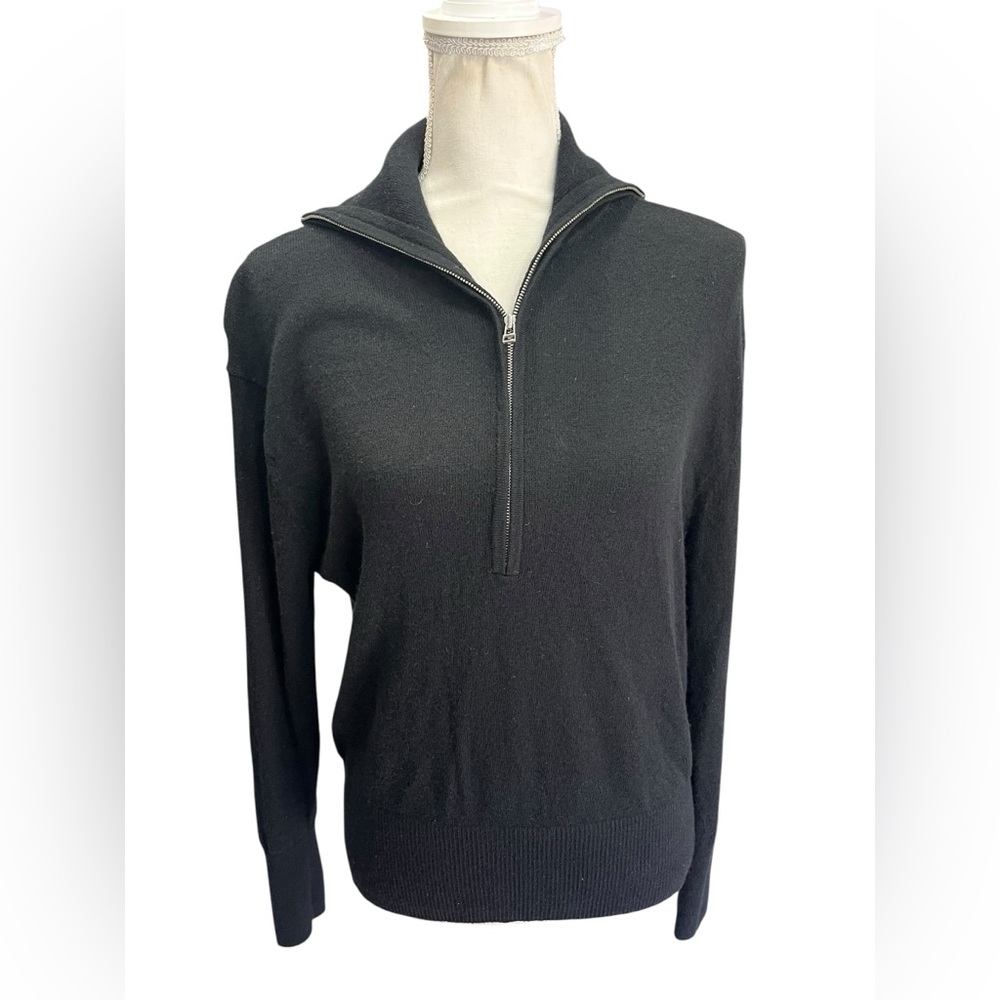 Everlane Yak Wool Blend Half Zip Mock Neck Sweater Black Large Quiet Luxury - Picture 4 of 12